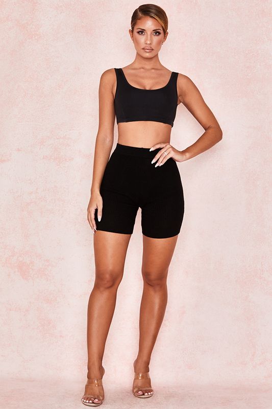 Black House Of Cb Stretch Jersey Cropped Tops | NRU-702849