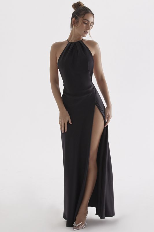 Black House Of Cb Thigh Slit Maxi Dress | UQY-931086