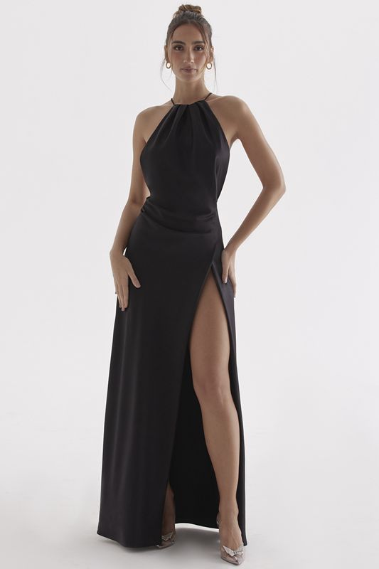 Black House Of Cb Thigh Slit Maxi Dress | UQY-931086