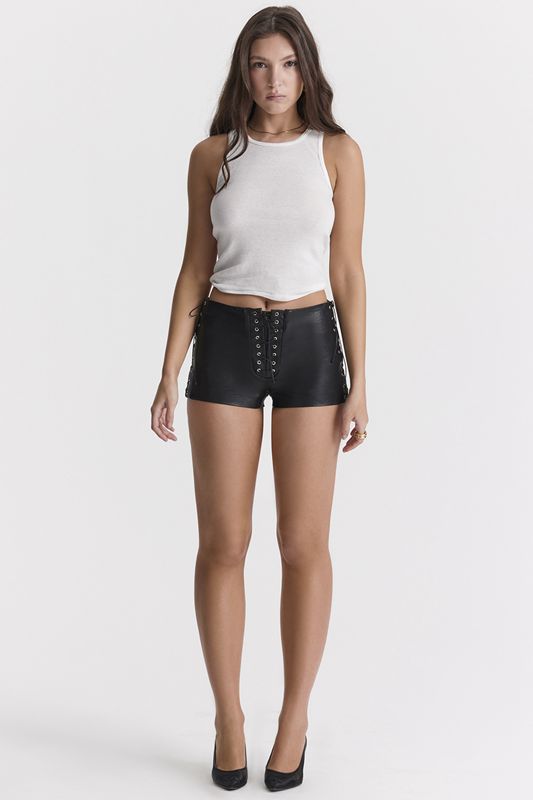 Black House Of Cb Vegan Leather Micro Mini  Shorts | QYH-940257