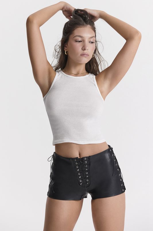 Black House Of Cb Vegan Leather Micro Mini  Shorts | QYH-940257