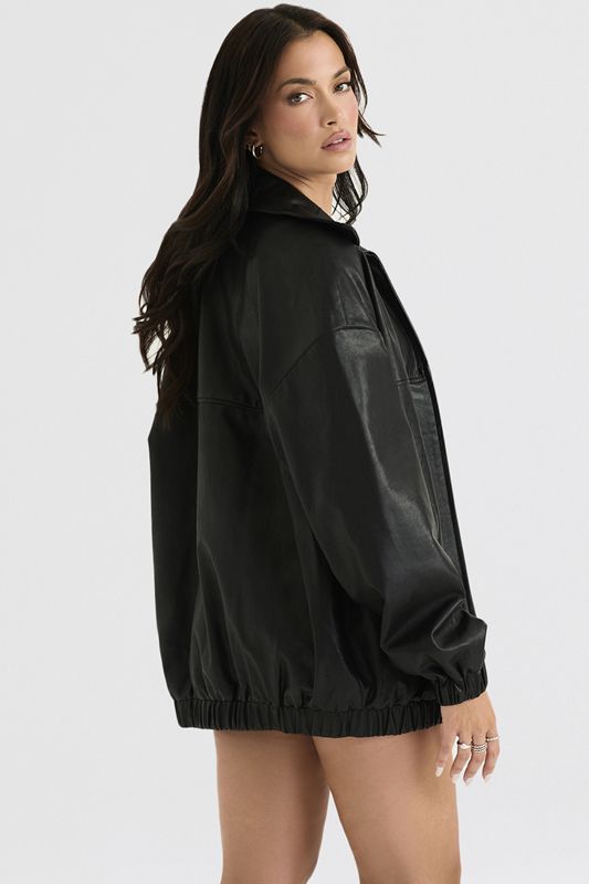 Black House Of Cb Vegan Leather Oversized Bomber  Jacket | CYU-580943