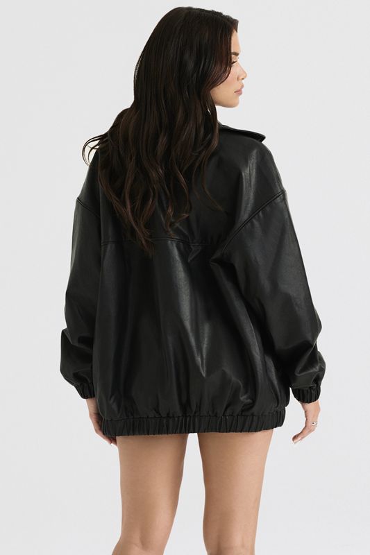 Black House Of Cb Vegan Leather Oversized Bomber  Jacket | CYU-580943