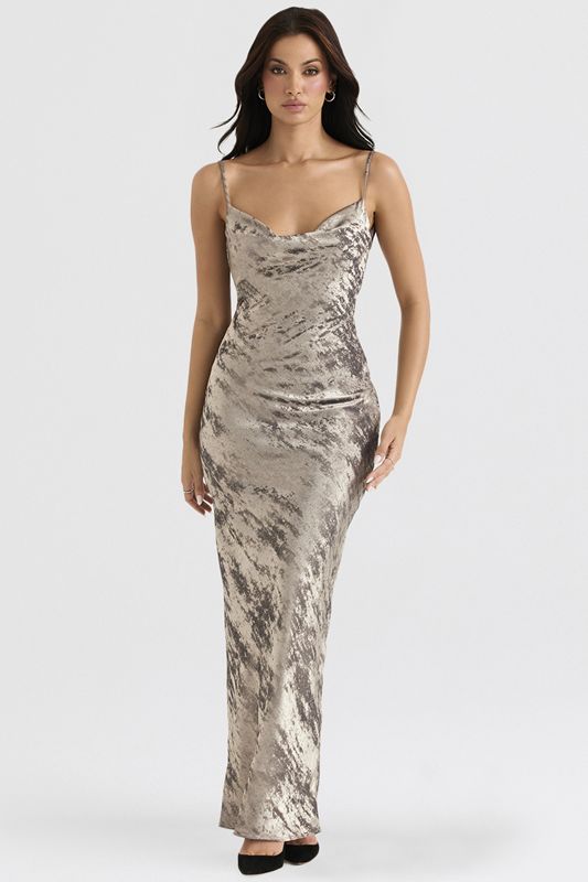 Blue Grey House Of Cb Satin Maxi Dress | RTB-358426