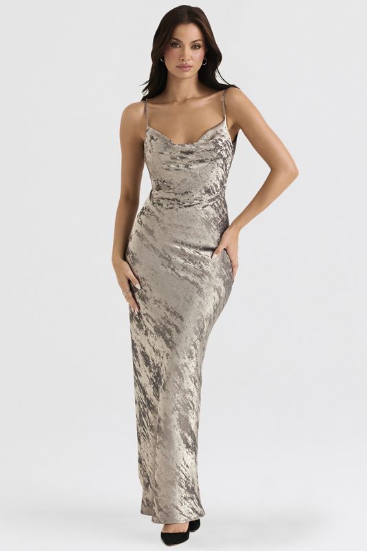 Blue Grey House Of Cb Satin Maxi Dress | RTB-358426