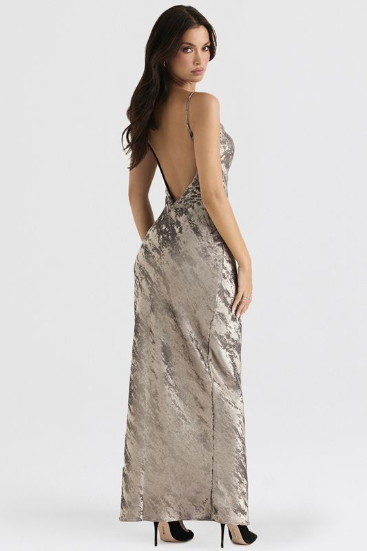 Blue Grey House Of Cb Satin Maxi Dress | RTB-358426