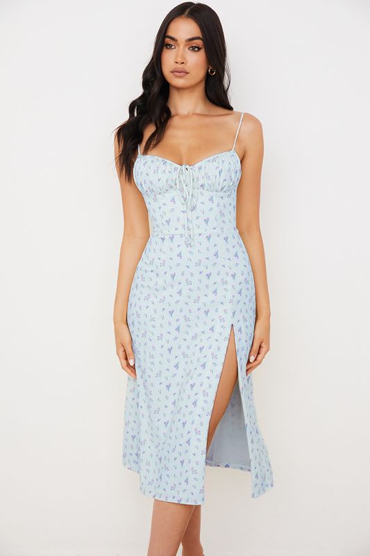 Blue House Of Cb Floral Bustier Midi Dress | NFH-279405