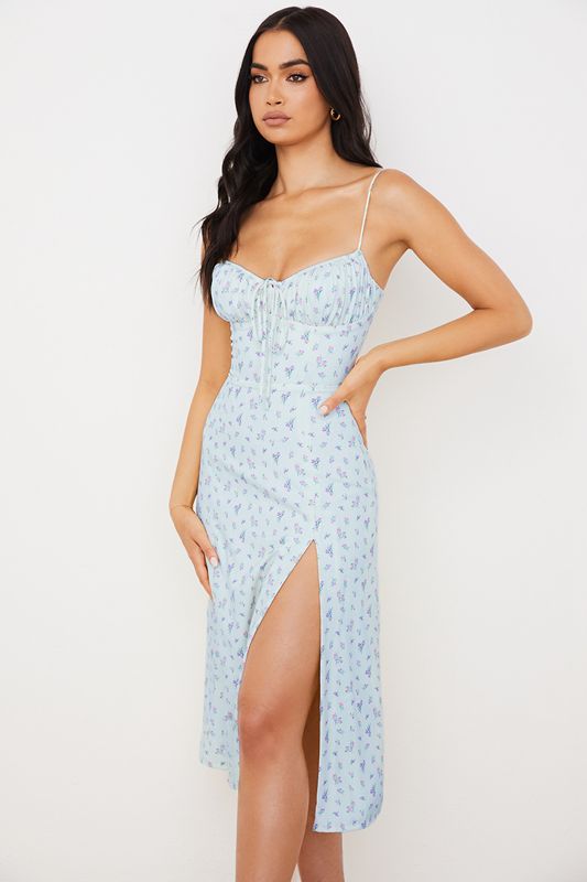 Blue House Of Cb Floral Bustier Midi Dress | NFH-279405