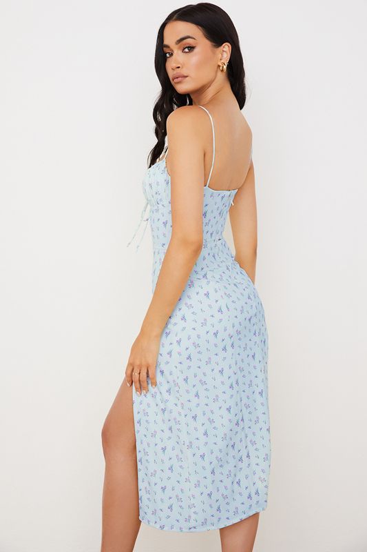 Blue House Of Cb Floral Bustier Midi Dress | NFH-279405