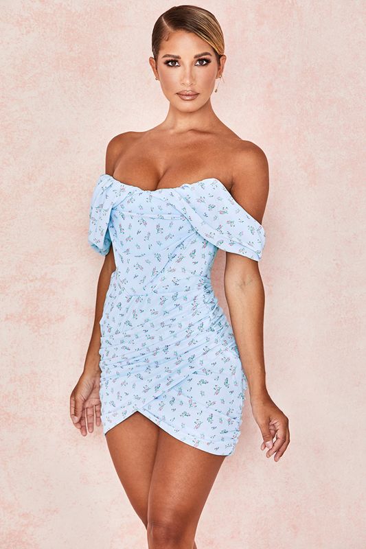 Blue House Of Cb Floral Draped Mini Dress | UCZ-963248