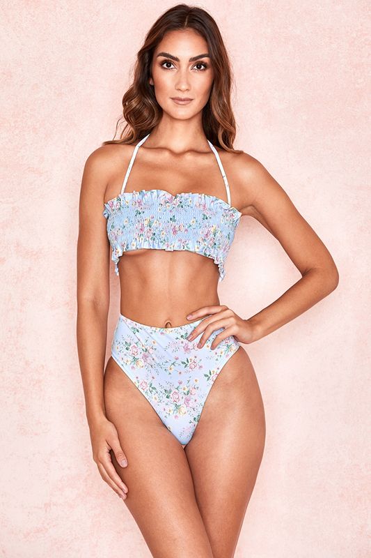 Blue House Of Cb Floral Print Shirred Bikinis | BSU-107439