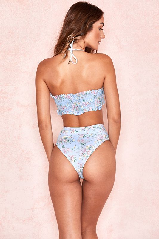 Blue House Of Cb Floral Print Shirred Bikinis | BSU-107439