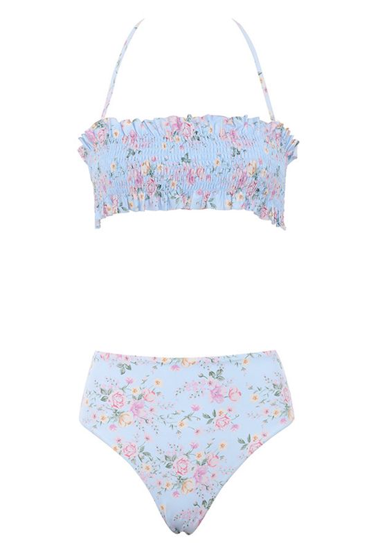 Blue House Of Cb Floral Print Shirred Bikinis | BSU-107439