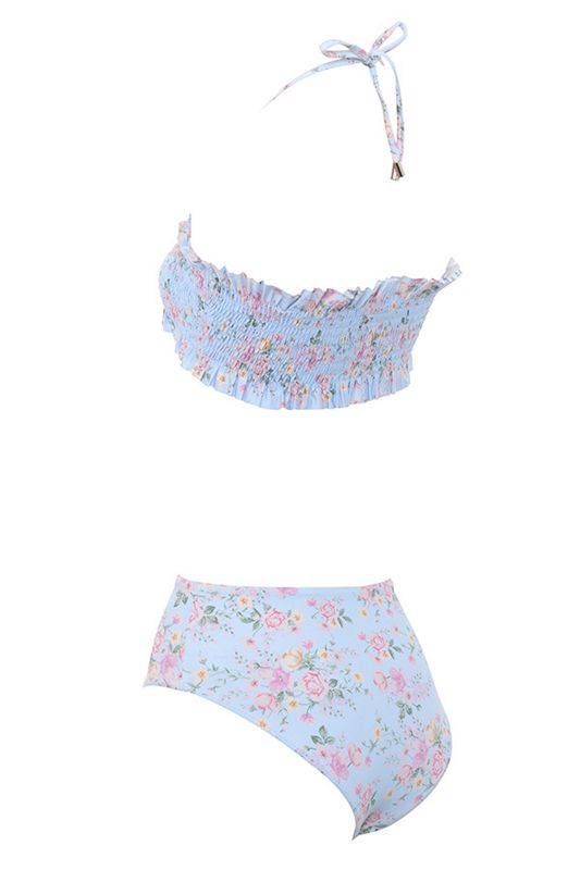 Blue House Of Cb Floral Print Shirred Bikinis | BSU-107439