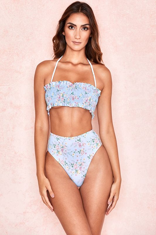 Blue House Of Cb Floral Print Shirred Bikinis | BSU-107439