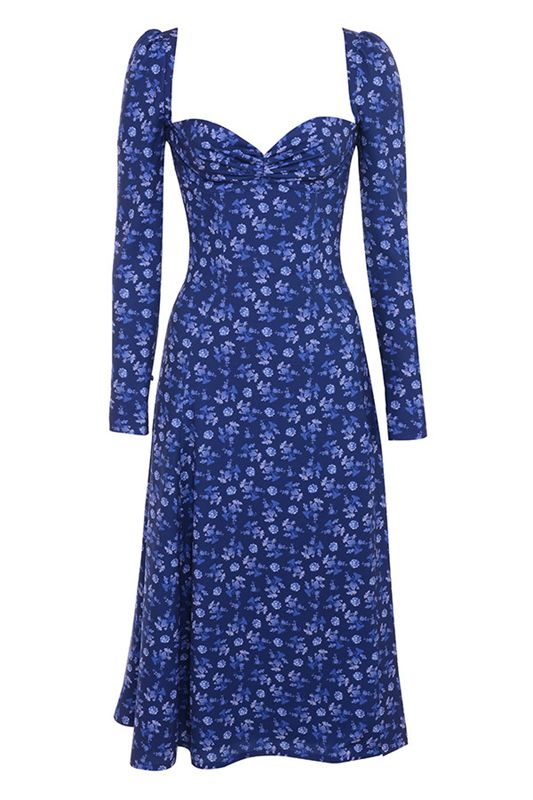 Blue House Of Cb Floral Puff Sleeve Midi Dress | TNS-190845