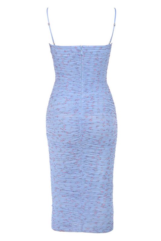 Blue House Of Cb Floral Ruched Midi Dress | KTS-906748