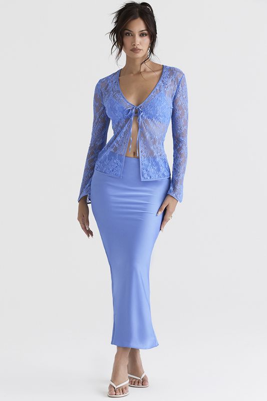 Blue House Of Cb Lace Tie Front Tops | VSH-137962