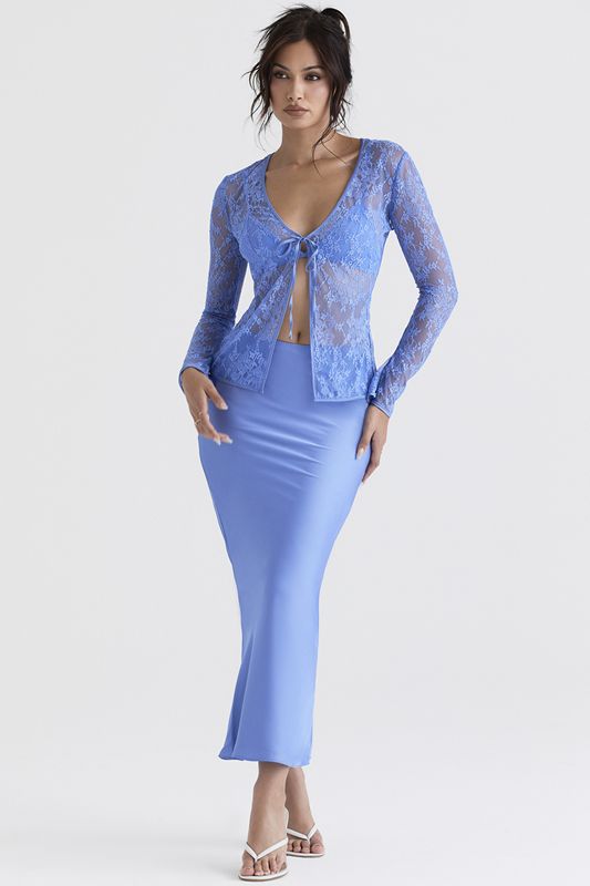 Blue House Of Cb Lace Tie Front Tops | VSH-137962