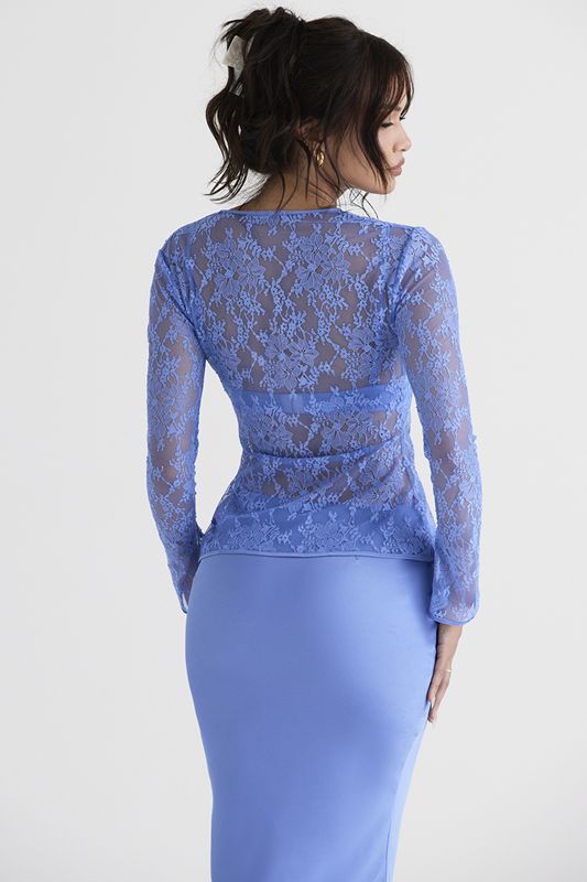 Blue House Of Cb Lace Tie Front Tops | VSH-137962