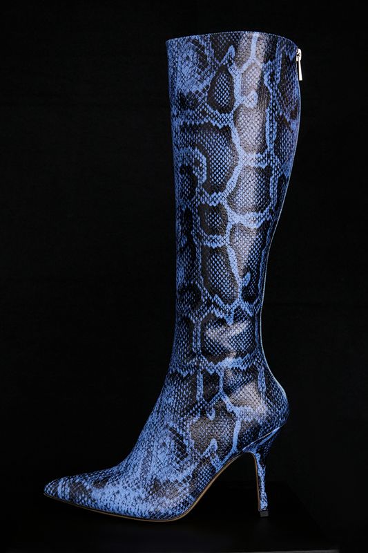 Blue House Of Cb Print Leather Knee High  Boots | YOA-201645