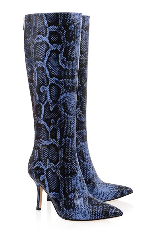 Blue House Of Cb Print Leather Knee High  Boots | YOA-201645