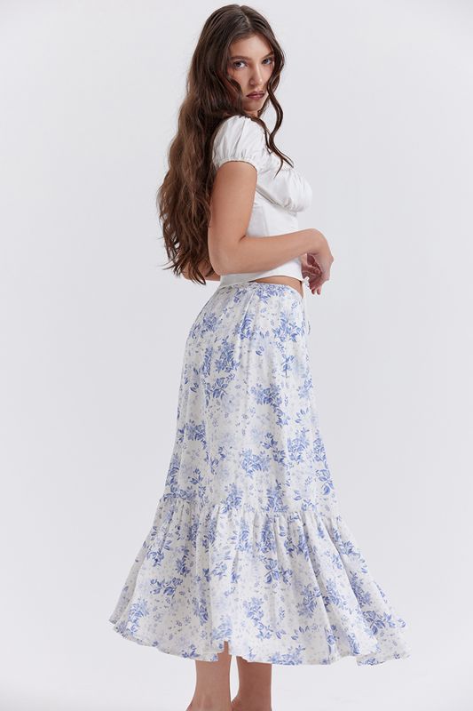 Blue House Of Cb Print Midi Skirts | NXU-807561