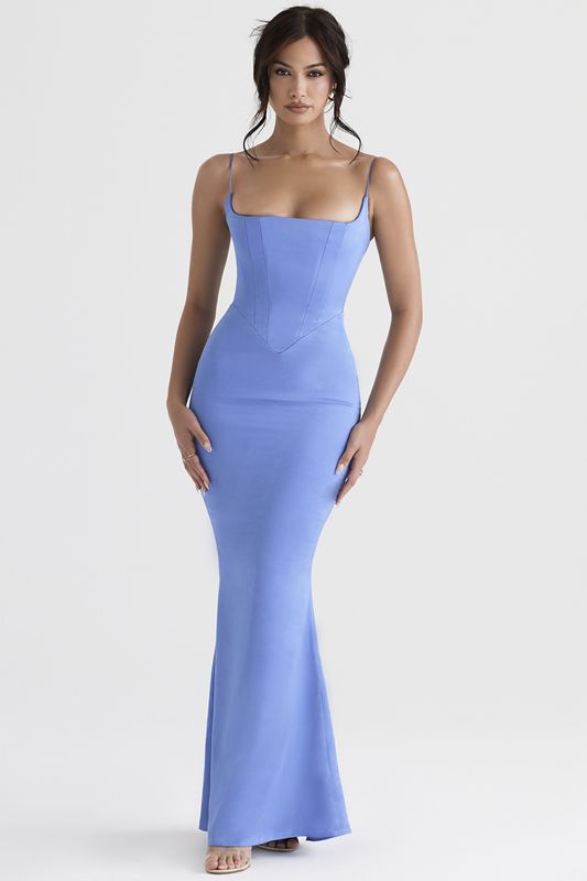 Blue House Of Cb Satin Maxi Dress | BJR-205389