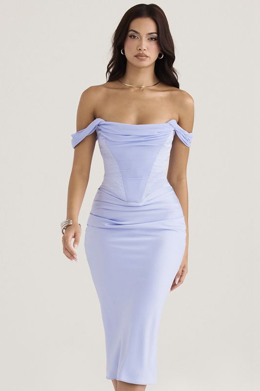 Blue House Of Cb Satin  Midi Dress | UDN-073689