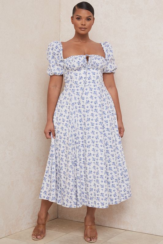 Blue House Of Cb White Floral Midi Dress | TOM-692083