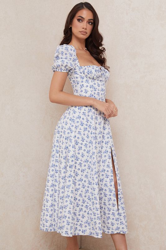 Blue House Of Cb White Floral Midi Dress | TOM-692083