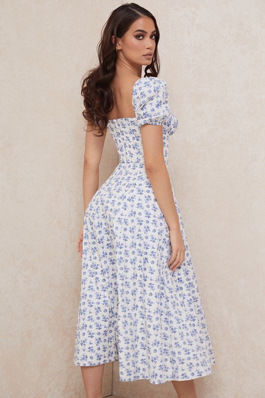 Blue House Of Cb White Floral Midi Dress | TOM-692083