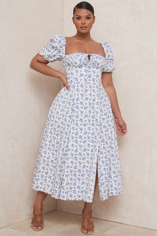 Blue House Of Cb White Floral Midi Dress | TOM-692083