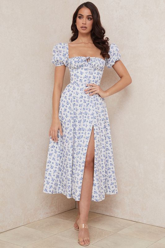 Blue House Of Cb White Floral Midi Dress | TOM-692083