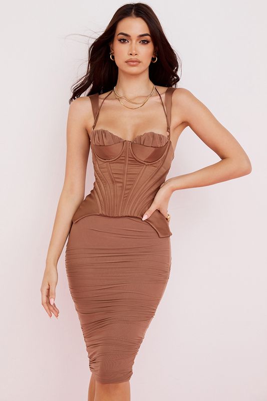 Brown House Of Cb Bandage Midi Dress | OTE-945072