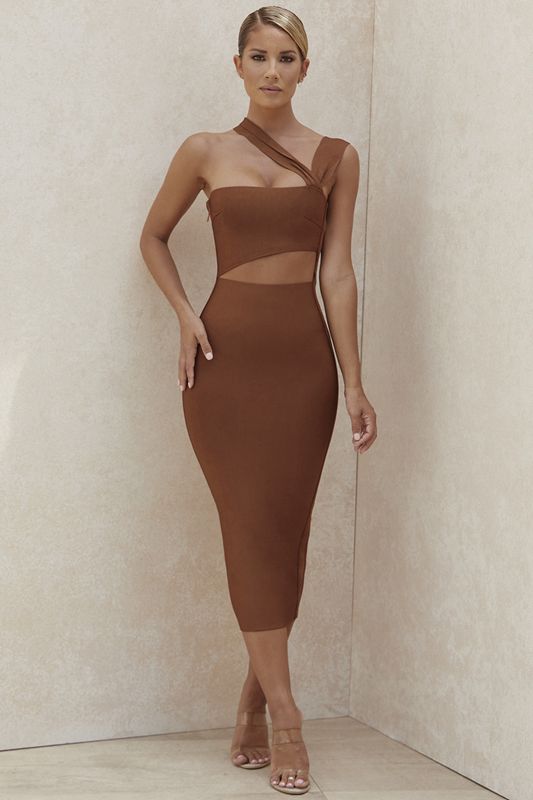 Brown House Of Cb Cut Out Midi Dress | PHE-605832