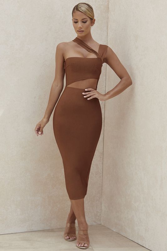 Brown House Of Cb Cut Out Midi Dress | PHE-605832