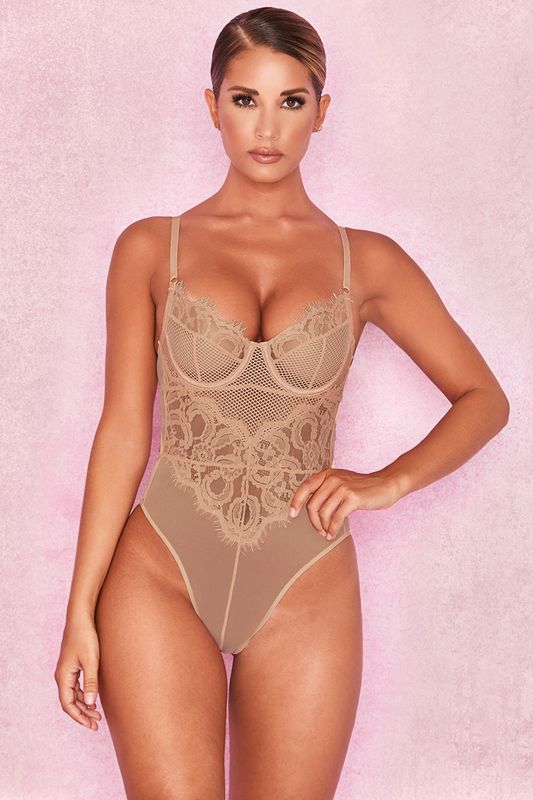 Brown House Of Cb Lace  Bodysuit | VAX-823607