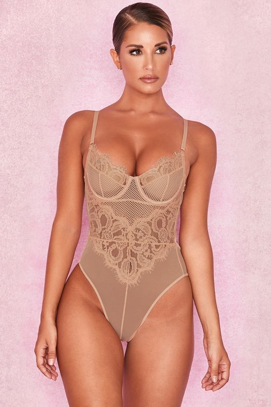 Brown House Of Cb Lace  Bodysuit | VAX-823607