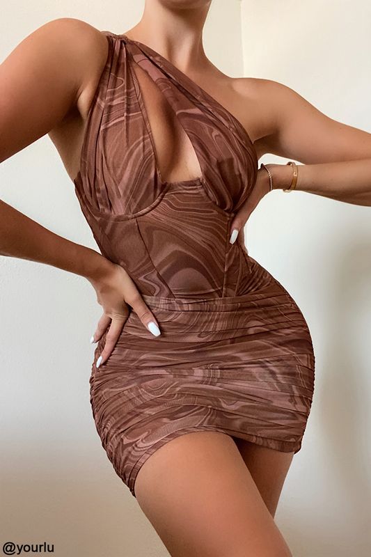 Brown House Of Cb Print Cut Out Mini  Dress | QSL-394617