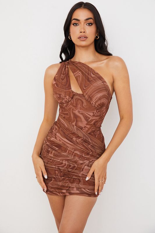 Brown House Of Cb Print Cut Out Mini  Dress | QSL-394617