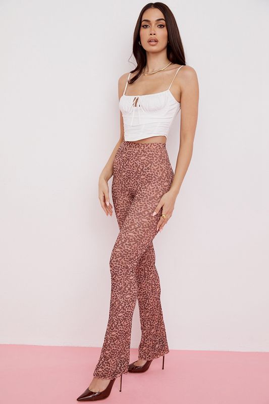 Brown House Of Cb Print Mesh Flareds Pants | IFX-578941