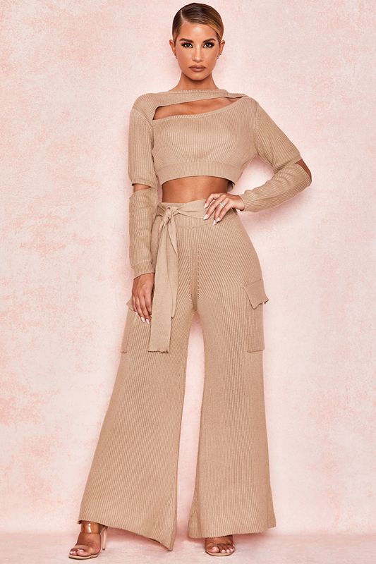 Brown House Of Cb Rib Knit Wide Legs  Pants | VLM-625710