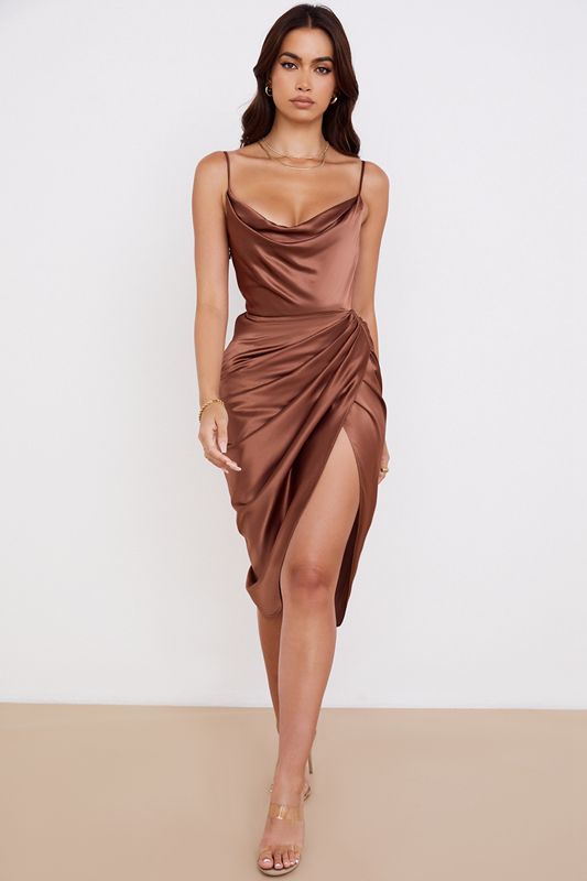 Brown House Of Cb Satin Balcony Dress | QLC-792108