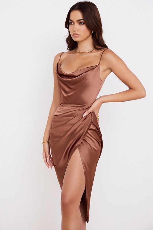 Brown House Of Cb Satin Balcony Dress | QLC-792108