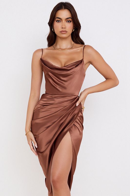 Brown House Of Cb Satin Balcony Dress | QLC-792108