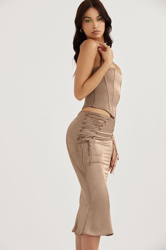 Brown House Of Cb Satin Lace Up Midi  Skirts | VHW-845610