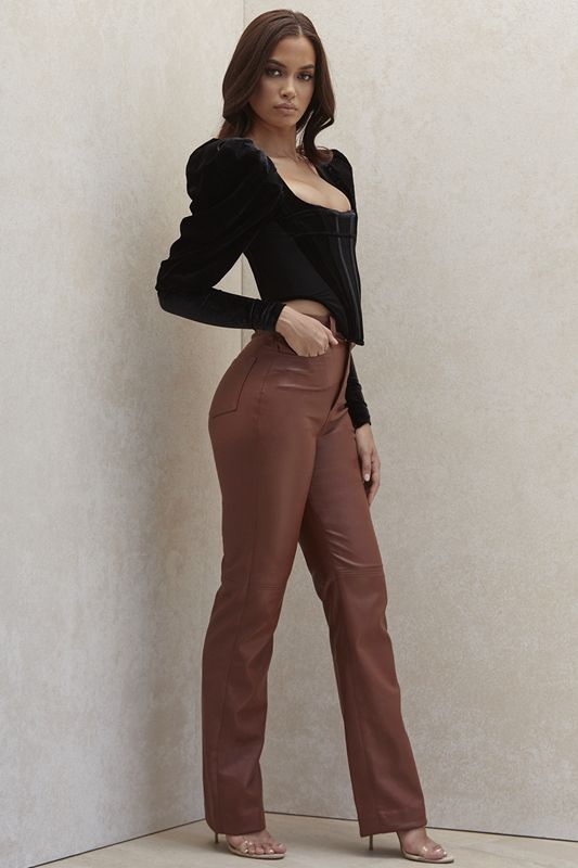 Brown House Of Cb Stretch Vegan Leathers Pants | DRE-945620