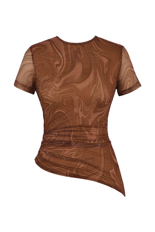 Brown House Of Cb Swirl Print Asymmetric T Shirts | CFU-076921