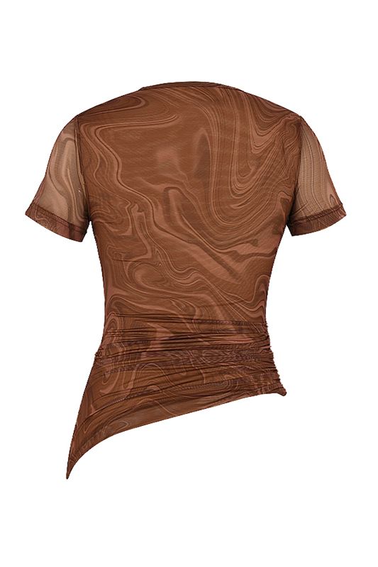 Brown House Of Cb Swirl Print Asymmetric T Shirts | CFU-076921